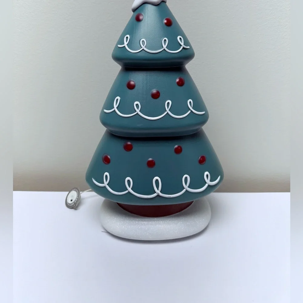 Christmas Light Up Blow Mold, Green Tree w/ White Tip & Base, Holiday Decor